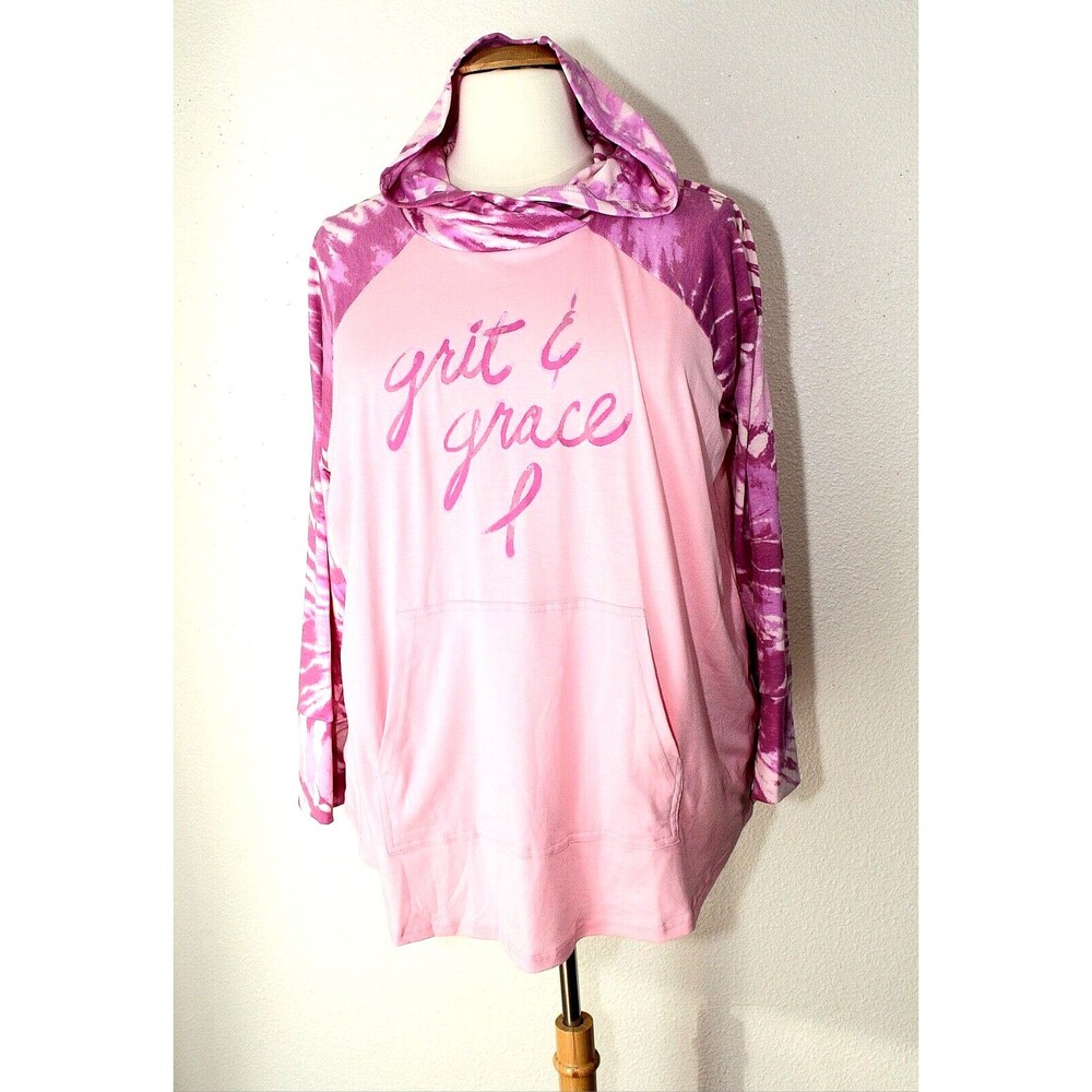 NWT Barbiecore LULAROE AMBER Knit Hoodie Top Plus 3XL Pink Color Block LS #04